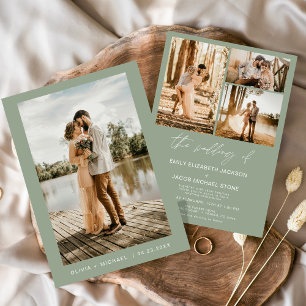 Sage Green Minimalist Elegant Photo Wedding  Invitation