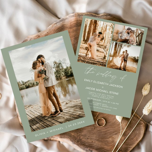 Sage Green Minimalist Elegant Photo Wedding  Invitation (Creator Uploaded)