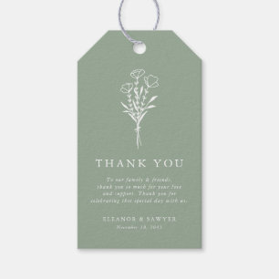 Sage Green Minimalist Floral Bouquet Wedding Gift Tags