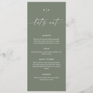 Sage Green Minimalist Handwriting Wedding Dinner  Menu