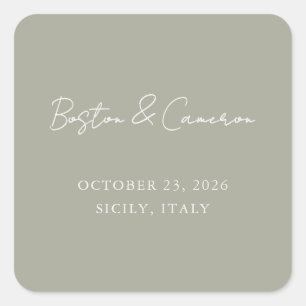 Sage Green Minimalist Italy Destination Wedding Square Sticker