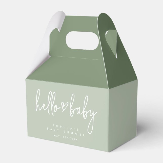 Sage Green Minimalist Modern Boho Baby Shower Favor Box (Front Side)