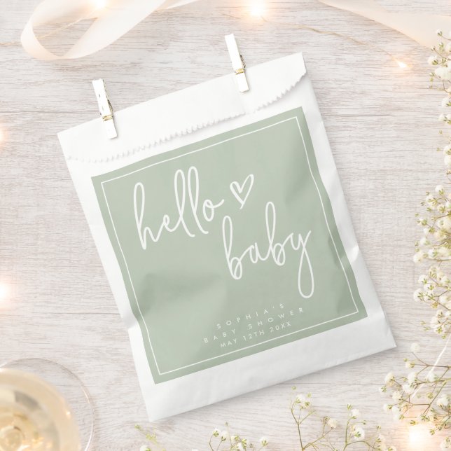 Sage Green Minimalist Modern Boho Baby Shower Favour Bag (Clipped)