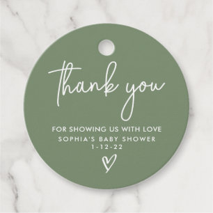 Sage Green Minimalist Modern Boho Baby Shower Favour Tags