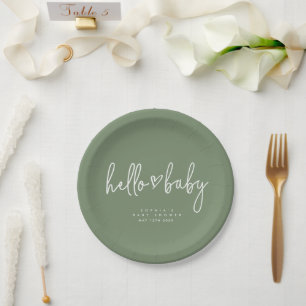 Sage Green Minimalist Modern Boho Baby Shower Paper Plate