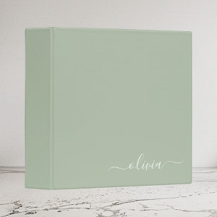 Sage Green Minimalist Modern Monogram Elegant Binder