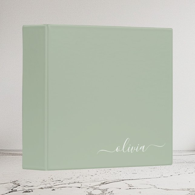 Sage Green Minimalist Modern Monogram Elegant Binder (Creator Uploaded)