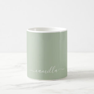 Sage Green Minimalist Modern Monogram Elegant Coffee Mug