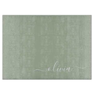Sage Green Minimalist Modern Monogram Elegant  Cutting Board