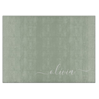 Sage Green Minimalist Modern Monogram Elegant Cutting Board