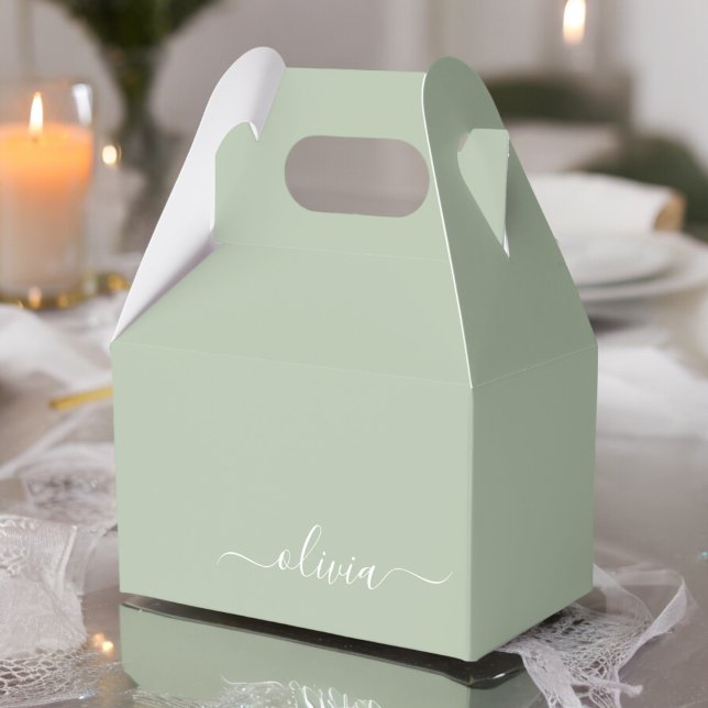 Sage Green Minimalist Modern Monogram Elegant  Favor Box (Creator Uploaded)