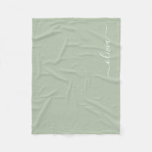Sage Green Minimalist Modern Monogram Elegant Fleece Blanket