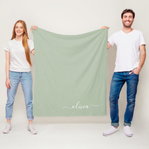 Sage Green Minimalist Modern Monogram Elegant  Fleece Blanket
