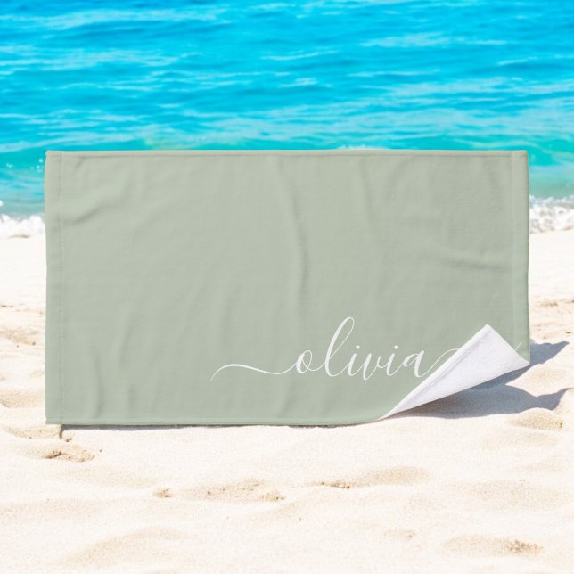 Sage Green Minimalist Modern Monogram Elegant Hand Towel (Creator Uploaded)