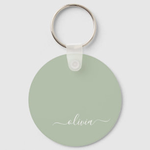 Sage Green Minimalist Modern Monogram Elegant  Keychain