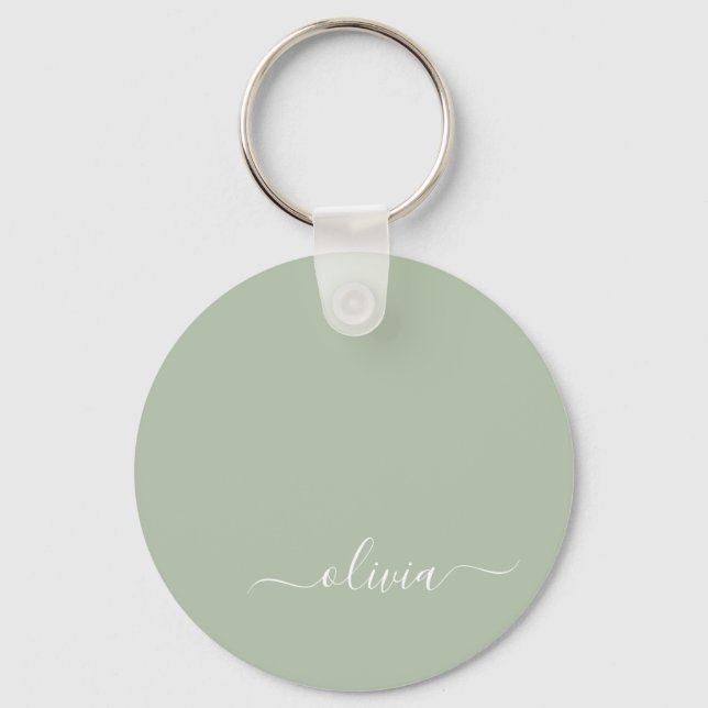 Sage Green Minimalist Modern Monogram Elegant  Keychain (Front)