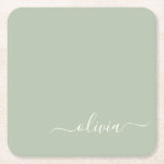 Sage Green Minimalist Modern Monogram Elegant  Square Paper Coaster<br><div class="desc">Introducing our Sage Green Minimalist Modern Monogram Elegant Collection: Elevate your aesthetic with serene sophistication and timeless elegance. Our collection showcases minimalist designs in a tranquil sage green hue, complemented by refined monograms tailored to your personal style. From polished stationery to versatile accessories, each piece in our collection is meticulously...</div>
