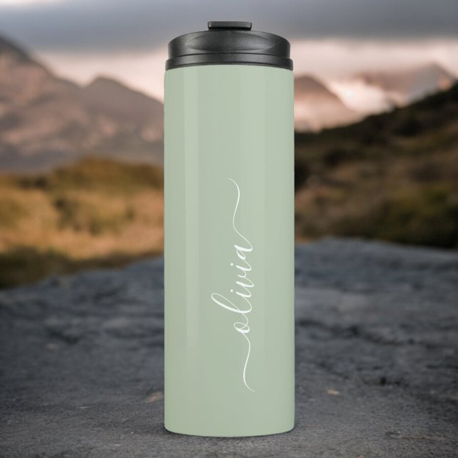 Sage Green Minimalist Modern Monogram Elegant Thermal Tumbler (Creator Uploaded)
