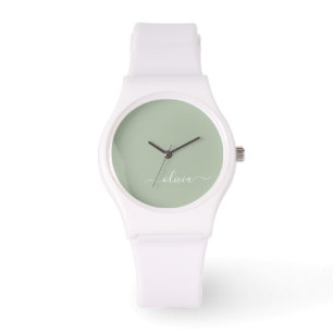Sage Green Minimalist Modern Monogram Elegant  Watch