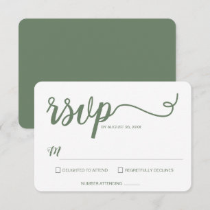 Sage Green Minimalist Modern Script Wedding  RSVP Card