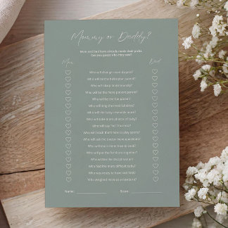 Sage Green Minimalist Mom or Dad Baby Shower Game