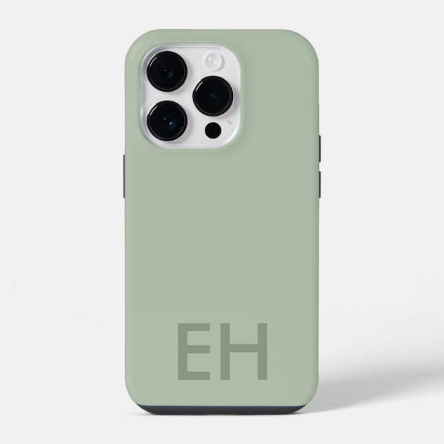 Sage Green Minimalist, Monochromatic Initials iPhone Case (Back)