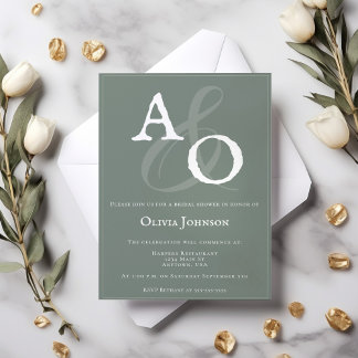 Sage Green Minimalist Monogram Bridal Shower Invitation