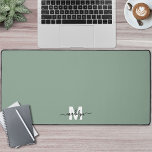 Sage Green Minimalist Monogram Desk Mat<br><div class="desc">Personalized Initial Name Monogram Sage Green Desk Mat. Add a personal and stylish touch to your workspace with this custom desk mat, perfect as an office accessory or oversized mouse pad. The design features a soft sage green background with a white initial and black script name placed at the bottom...</div>
