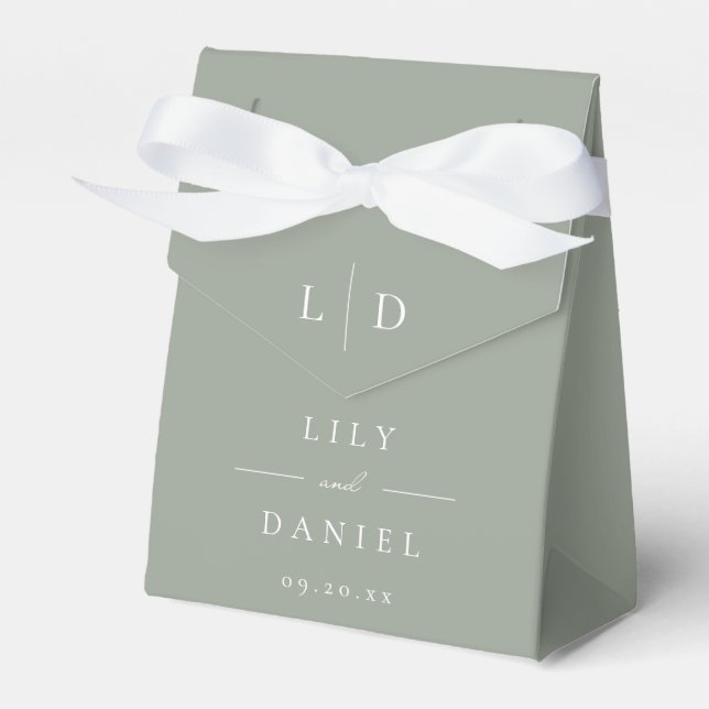 Sage Green Minimalist Monogram Wedding  Favor Box (Front Side)