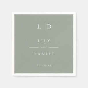 Sage Green Minimalist Monogram Wedding  Napkin