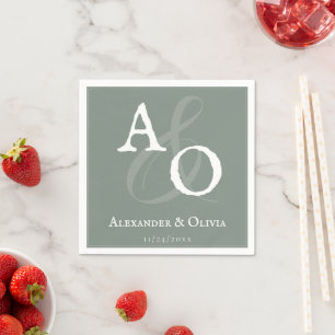Sage Green Minimalist Monogram Wedding Napkin