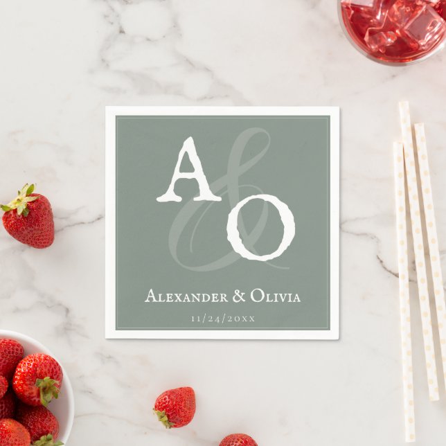 Sage Green Minimalist Monogram Wedding Napkin (Insitu)