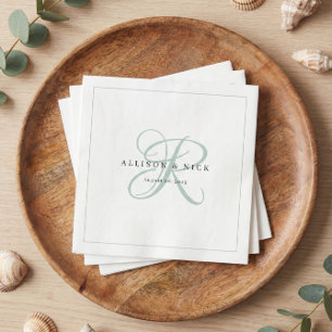 Sage Green Minimalist Monogram Wedding Napkins