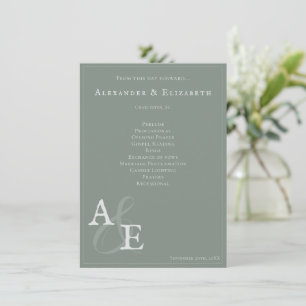 Sage Green Minimalist Monogram Wedding Program