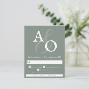 Sage Green Minimalist Monogram Wedding RSVP Card