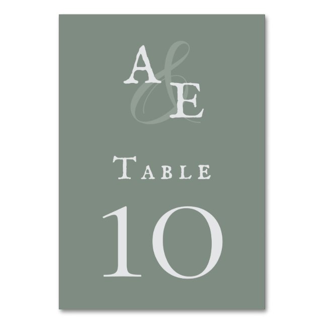 Sage Green Minimalist Monogram Wedding  Table Number (Front)