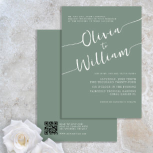 Sage Green Minimalist QR Code Wedding Invitation