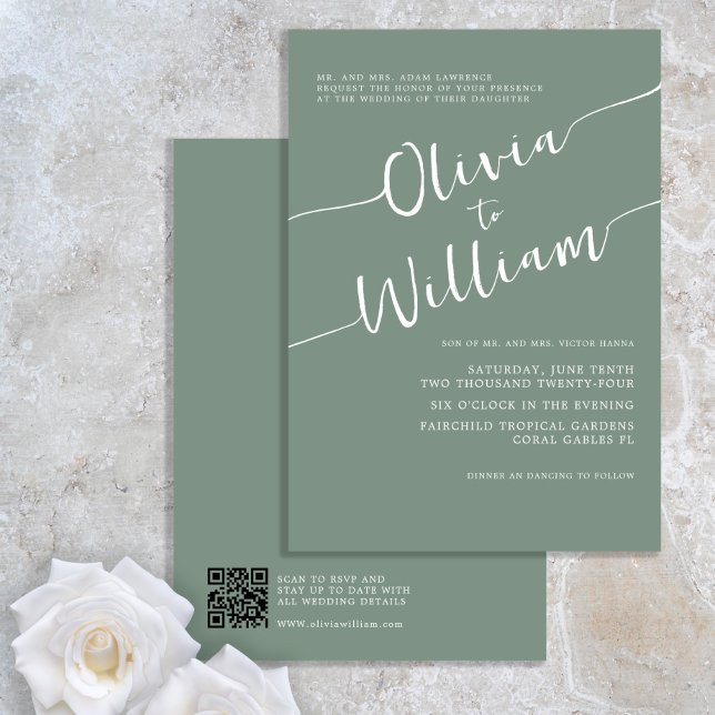 Sage Green Minimalist QR Code Wedding Invitation (Creator Uploaded)