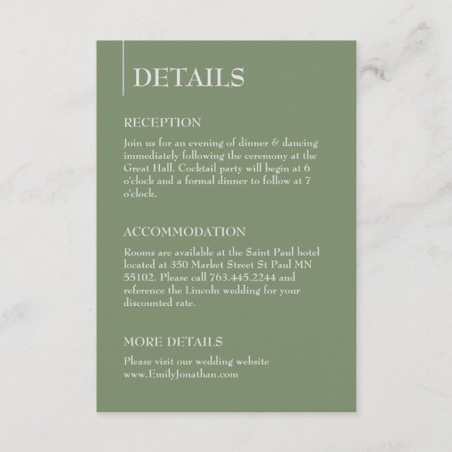 Sage Green Minimalist Reception Details And Rsvp  Enclosure Card (Front)