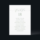 Sage Green Minimalist Script Seating Plan<br><div class="desc">Customizable table number seating plan. It features a sage green whimsical script and classic typography. Personalize by adding your own details. This minimalist table seating plan is perfect for weddings,  baby showers,  bridal showers,  birthdays,  and so much more.</div>