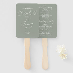 Sage Green Minimalist Script Wedding Program Hand Fan