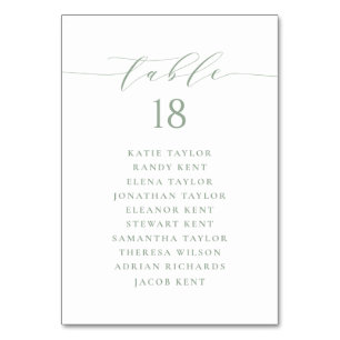 Sage Green Minimalist Script Wedding Seating Plan Table Number