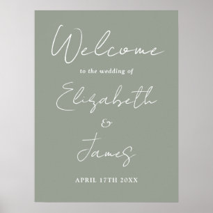 Sage Green Minimalist Script Wedding Welcome Sign