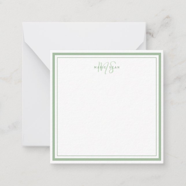 Sage Green Minimalist Simple Monogram Two Border Card (Front)