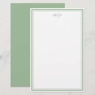 Sage Green Minimalist Simple Monogram Two Border  Stationery