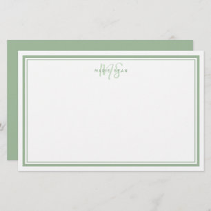 Sage Green Minimalist Simple Monogram Two Border Stationery