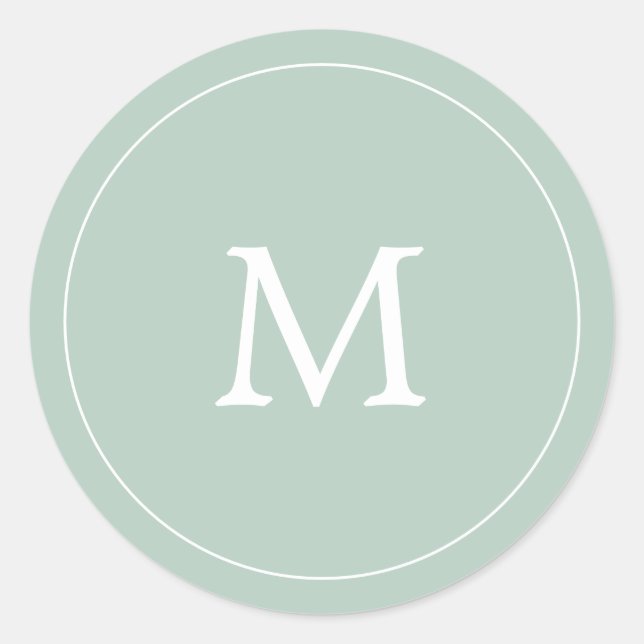 sage green minimalist simple monogram wedding classic round sticker (Front)