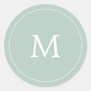 sage green minimalist simple monogram wedding classic round sticker