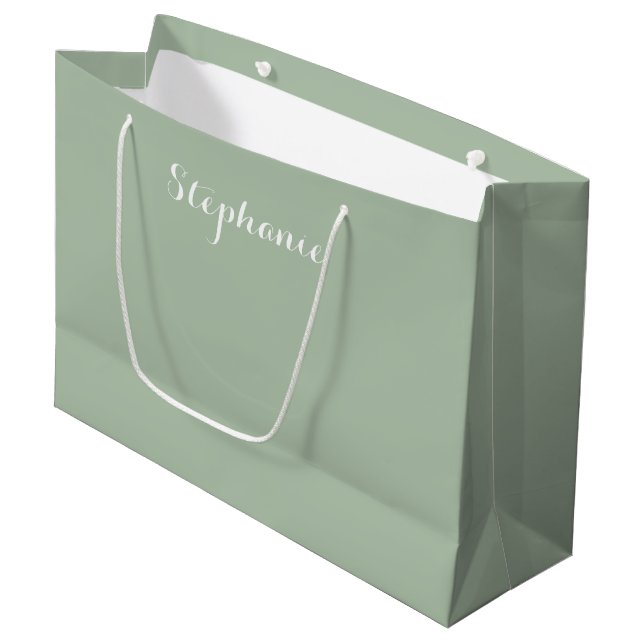 Sage Green Minimalist Simple Name Boho  Large Gift Bag (Front Angled)