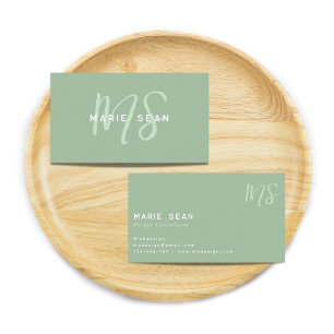Sage Green Minimalist Simple Two Monogram Business Card
